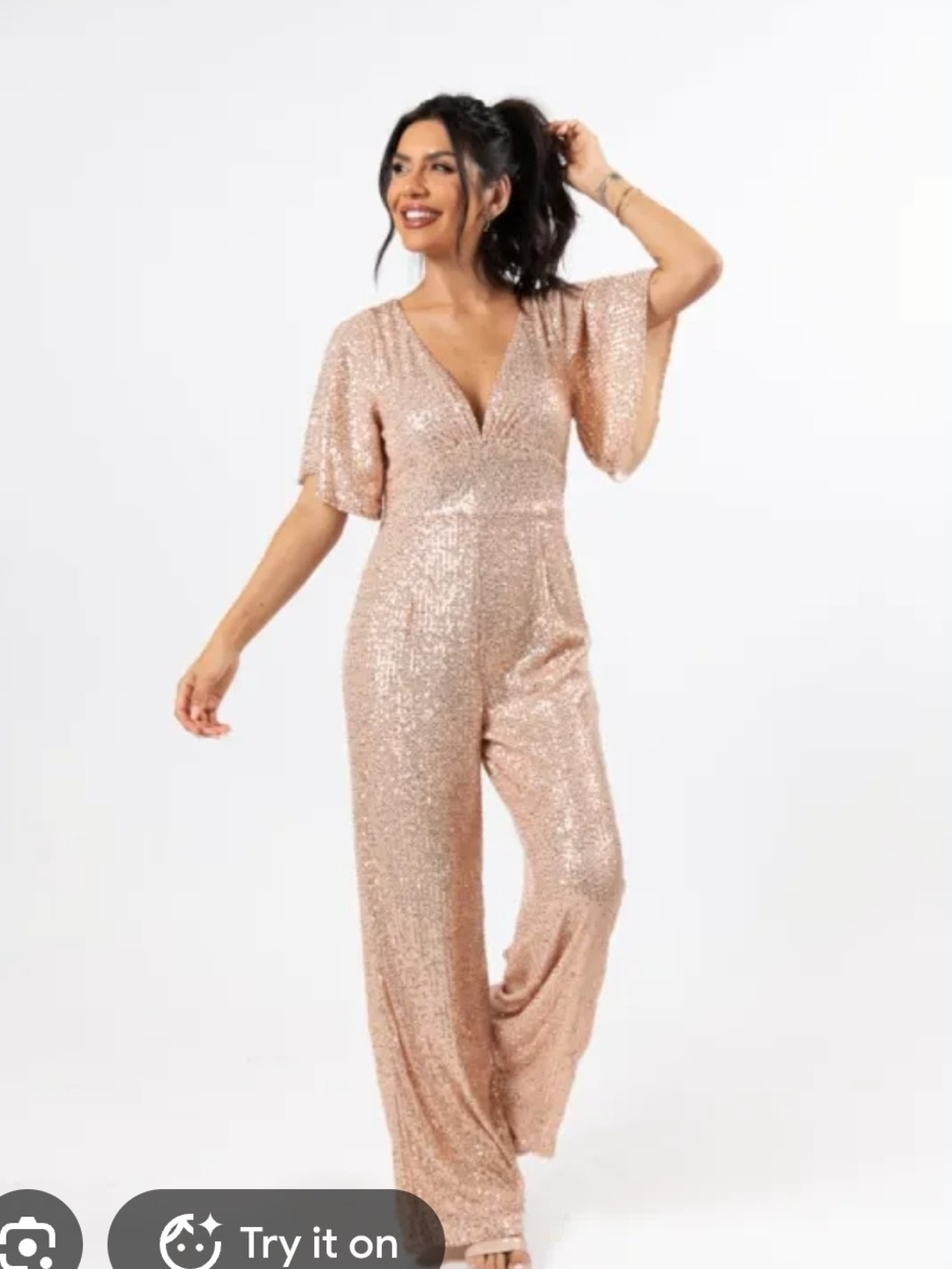 Pink Lily Rose Gold Sequin V-Neck Wide-Leg Jumpsuit